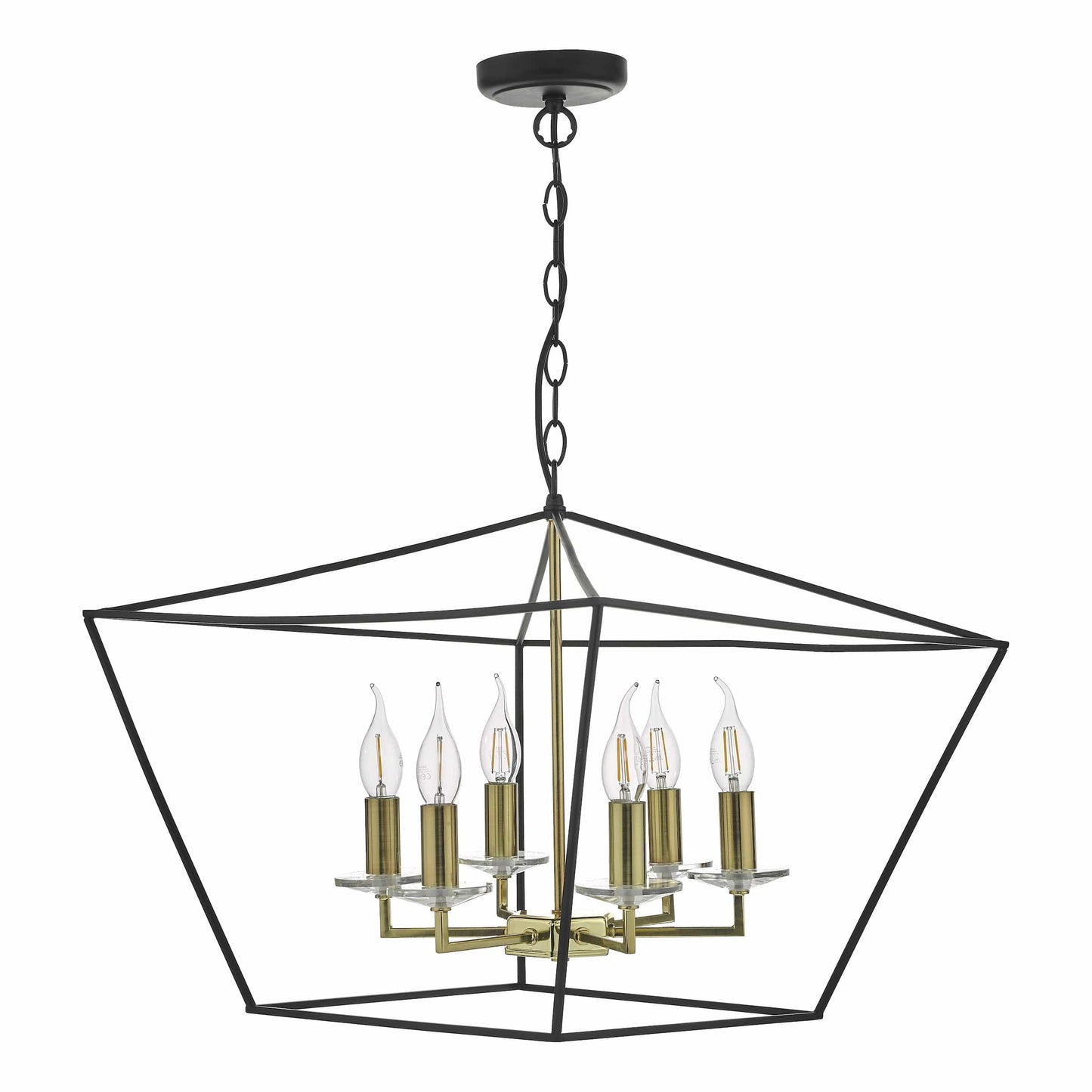 dar lighting Gretchen Cage 6 Light Pendant Matt Black & Polished Brass GRE0654