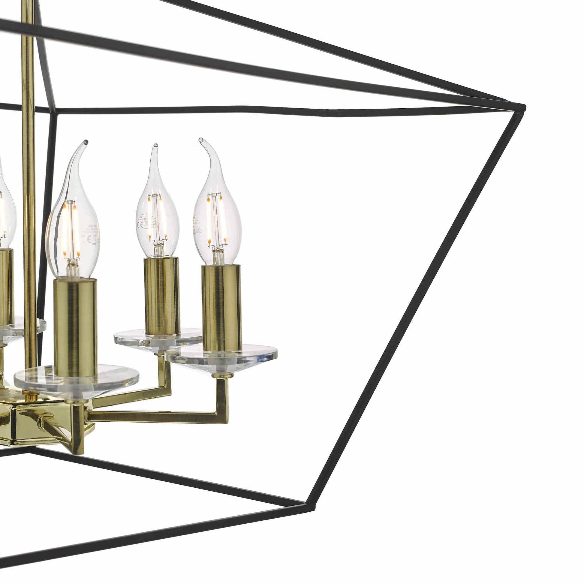 dar lighting Gretchen Cage 6 Light Pendant Matt Black & Polished Brass GRE0654