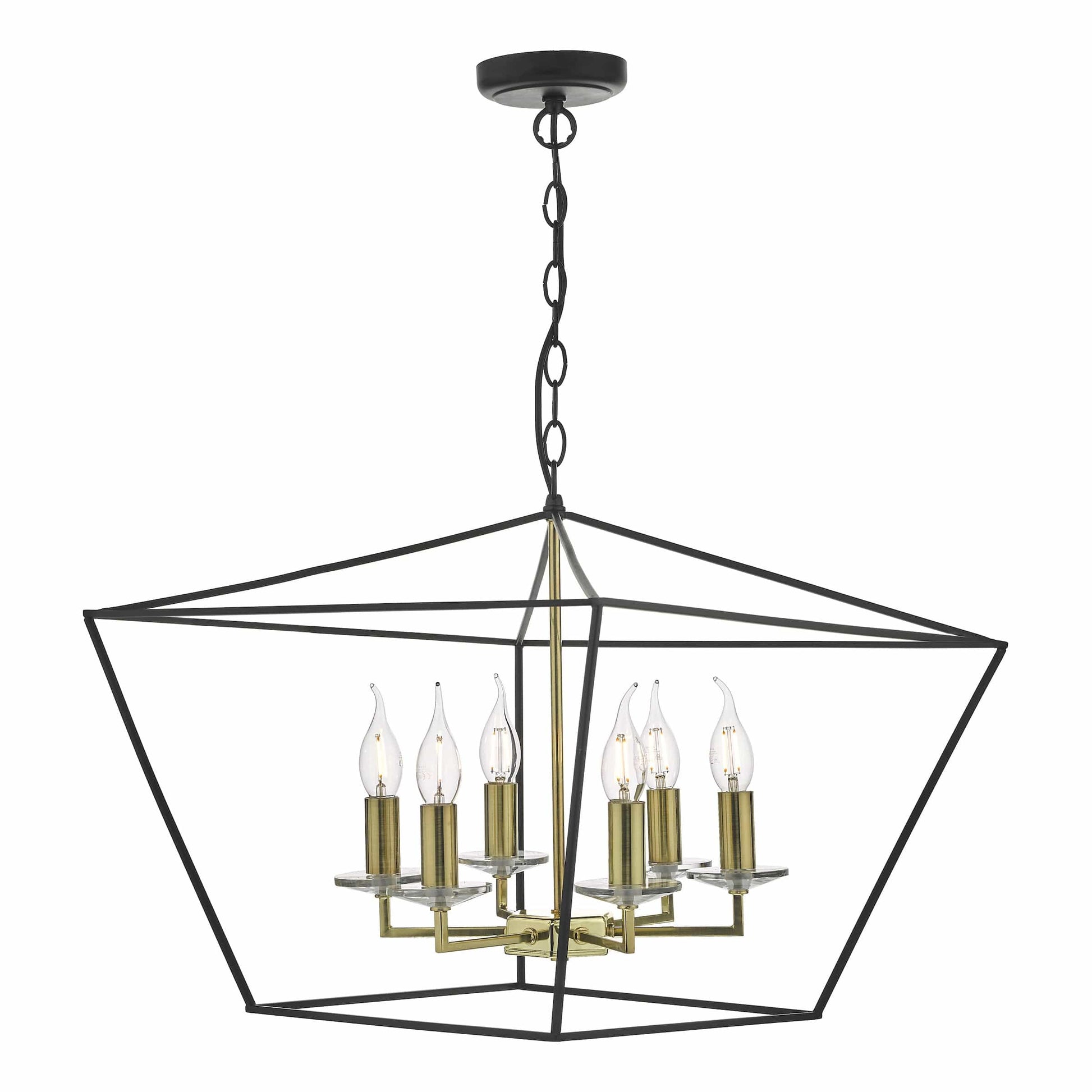 dar lighting Gretchen Cage 6 Light Pendant Matt Black & Polished Brass GRE0654