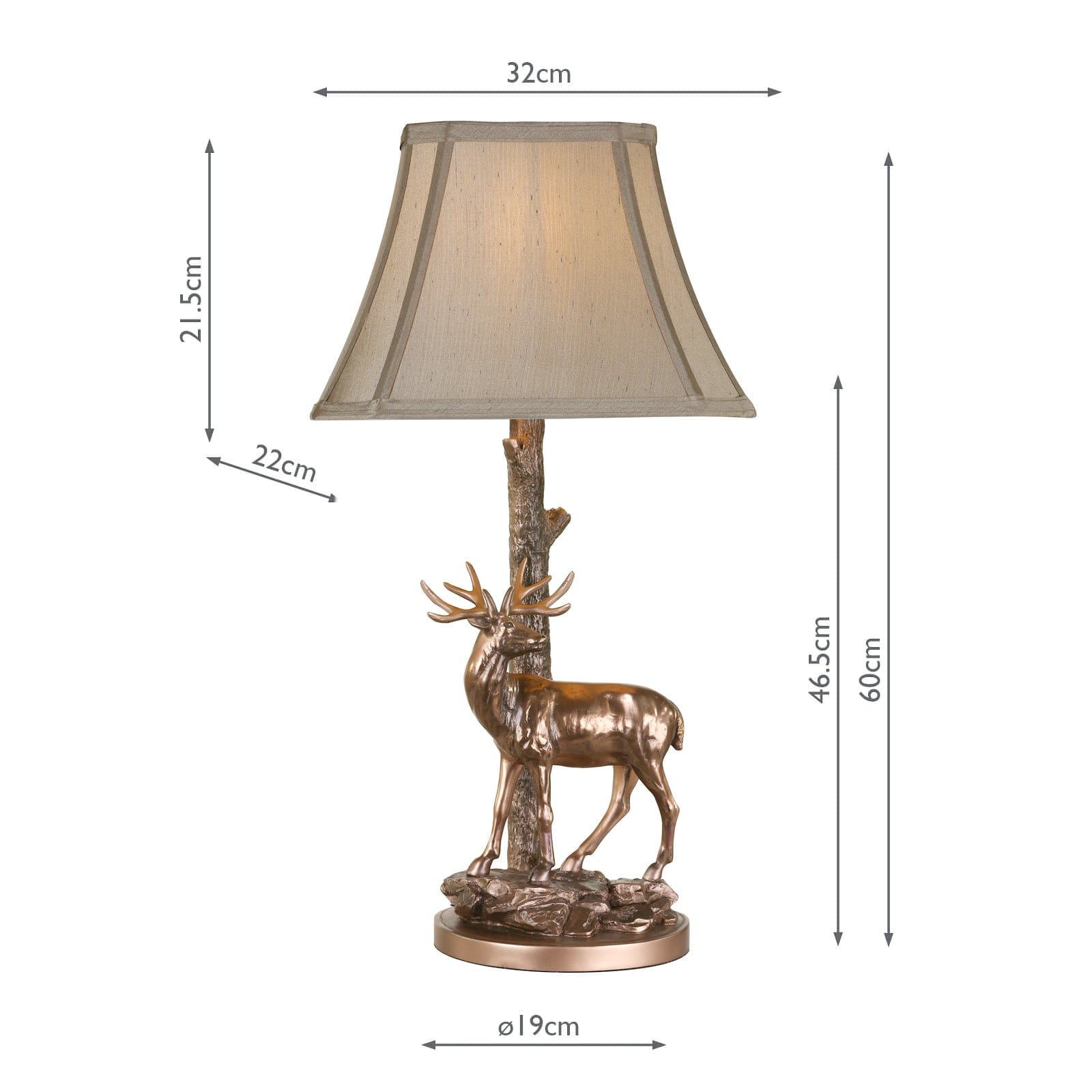dar lighting Gulliver Deer Table Lamp in Aged Brass With Shade GUL5545-X