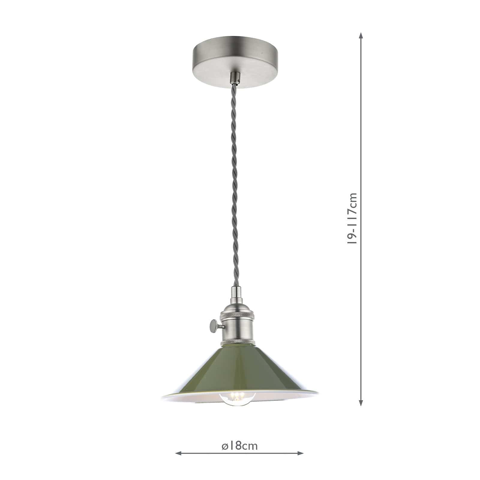 dar lighting Hadano 1 Light Pendant Antique Chrome With Olive Green Shade HAD0161-07