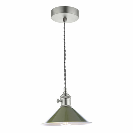 dar lighting Hadano 1 Light Pendant Antique Chrome With Olive Green Shade HAD0161-07