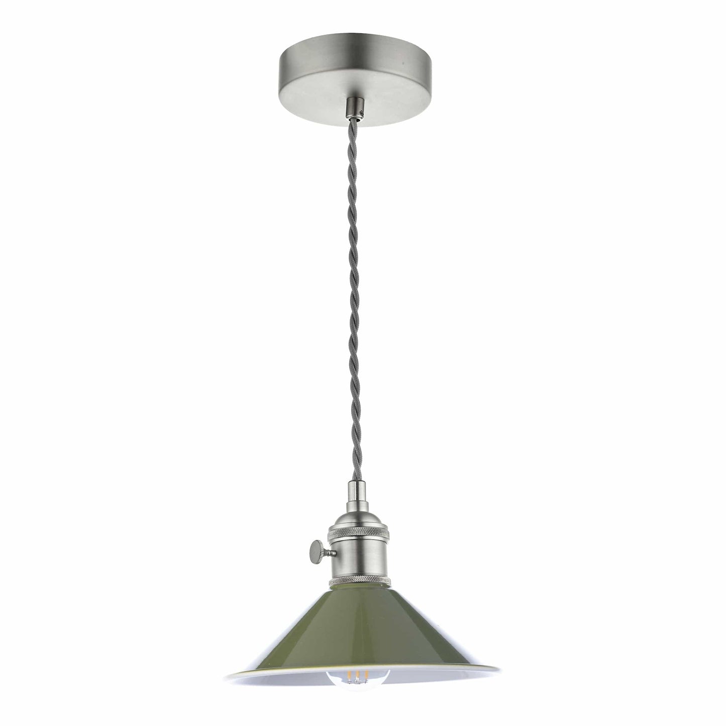 dar lighting Hadano 1 Light Pendant Antique Chrome With Olive Green Shade HAD0161-07