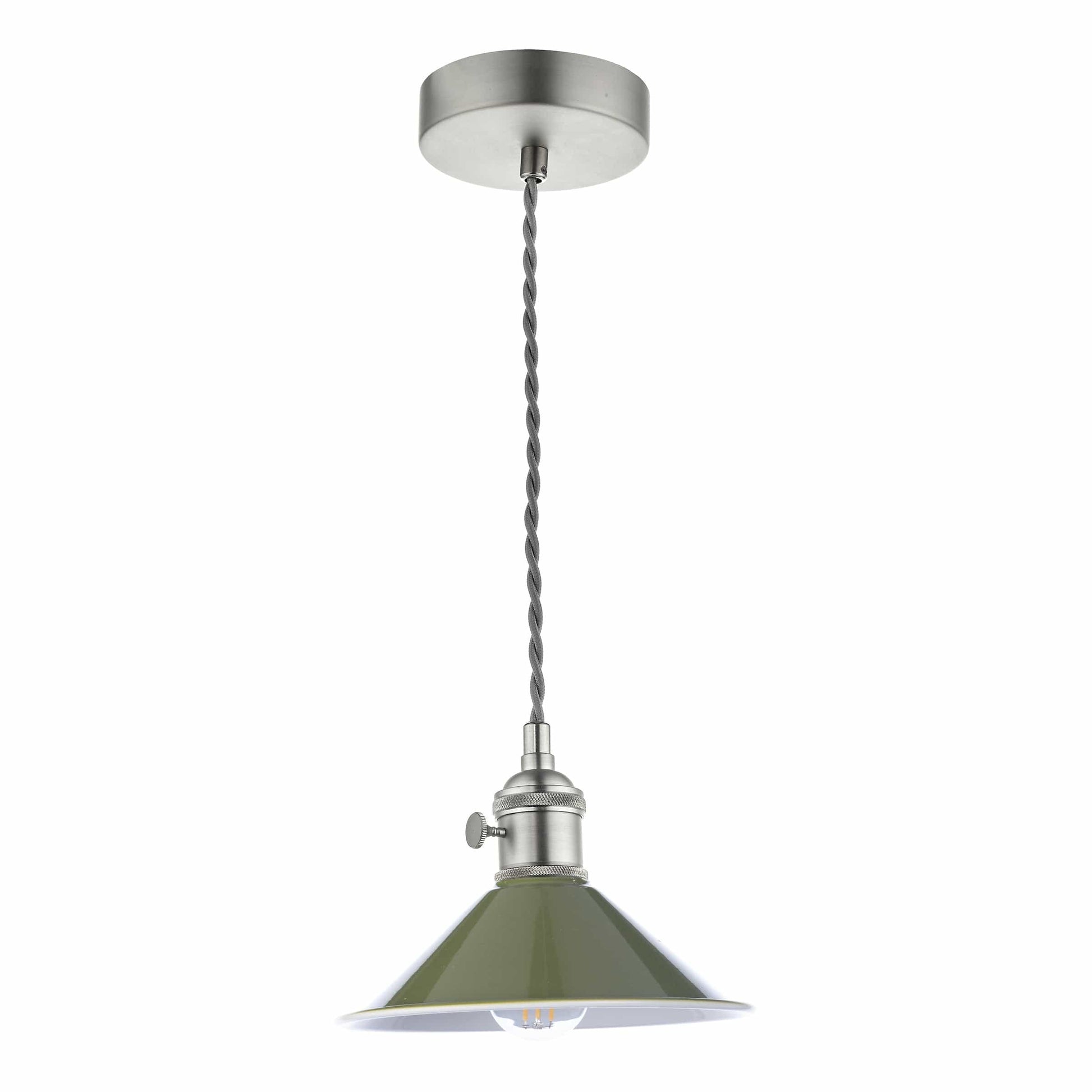 dar lighting Hadano 1 Light Pendant Antique Chrome With Olive Green Shade HAD0161-07