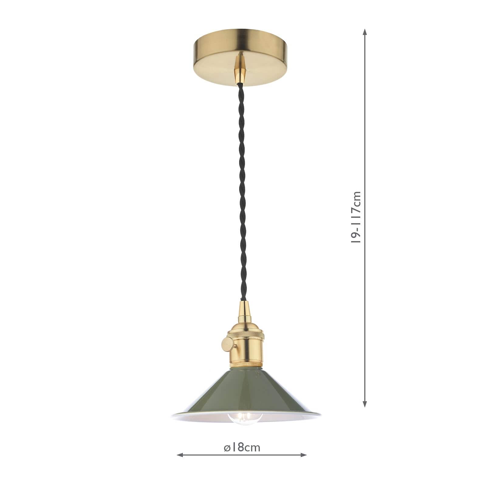 dar lighting Hadano 1 Light Pendant Natural Brass With Olive Green Shade HAD0140-07