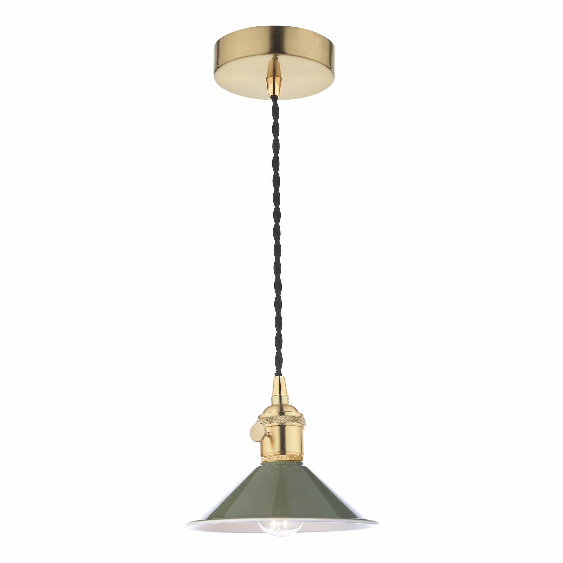 dar lighting Hadano 1 Light Pendant Natural Brass With Olive Green Shade HAD0140-07