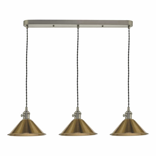 dar lighting Hadano 3 Light Antique Chrome Suspension With Aged Brass Shades HAD3661-01