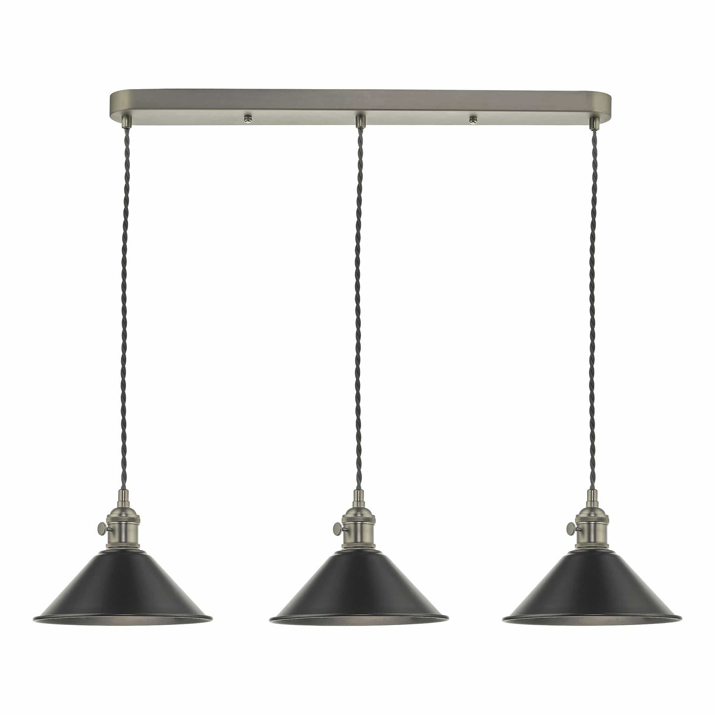 dar lighting Hadano 3 Light Antique Chrome Suspension With Antique Petwer Shades HAD3661-02