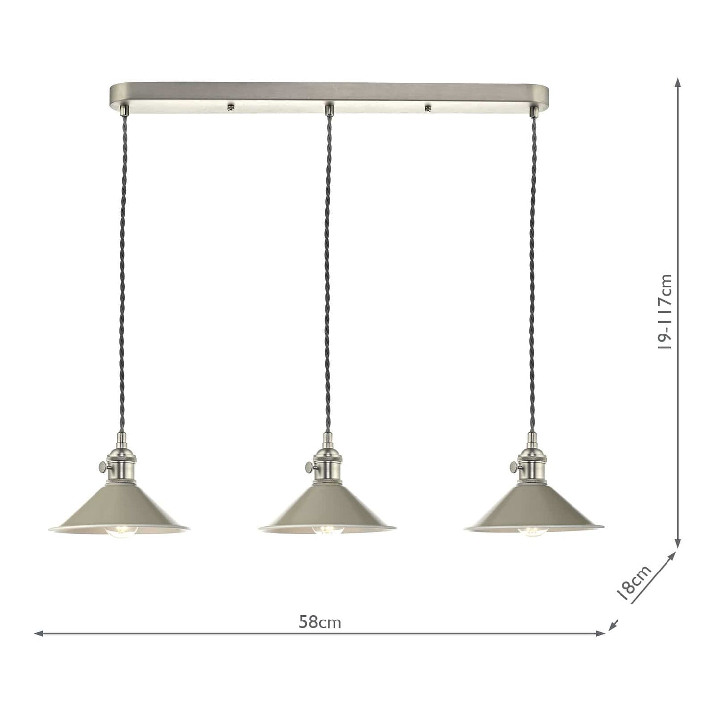 dar lighting Hadano 3 Light Antique Chrome Suspension With Cashmere Shades HAD3661-06