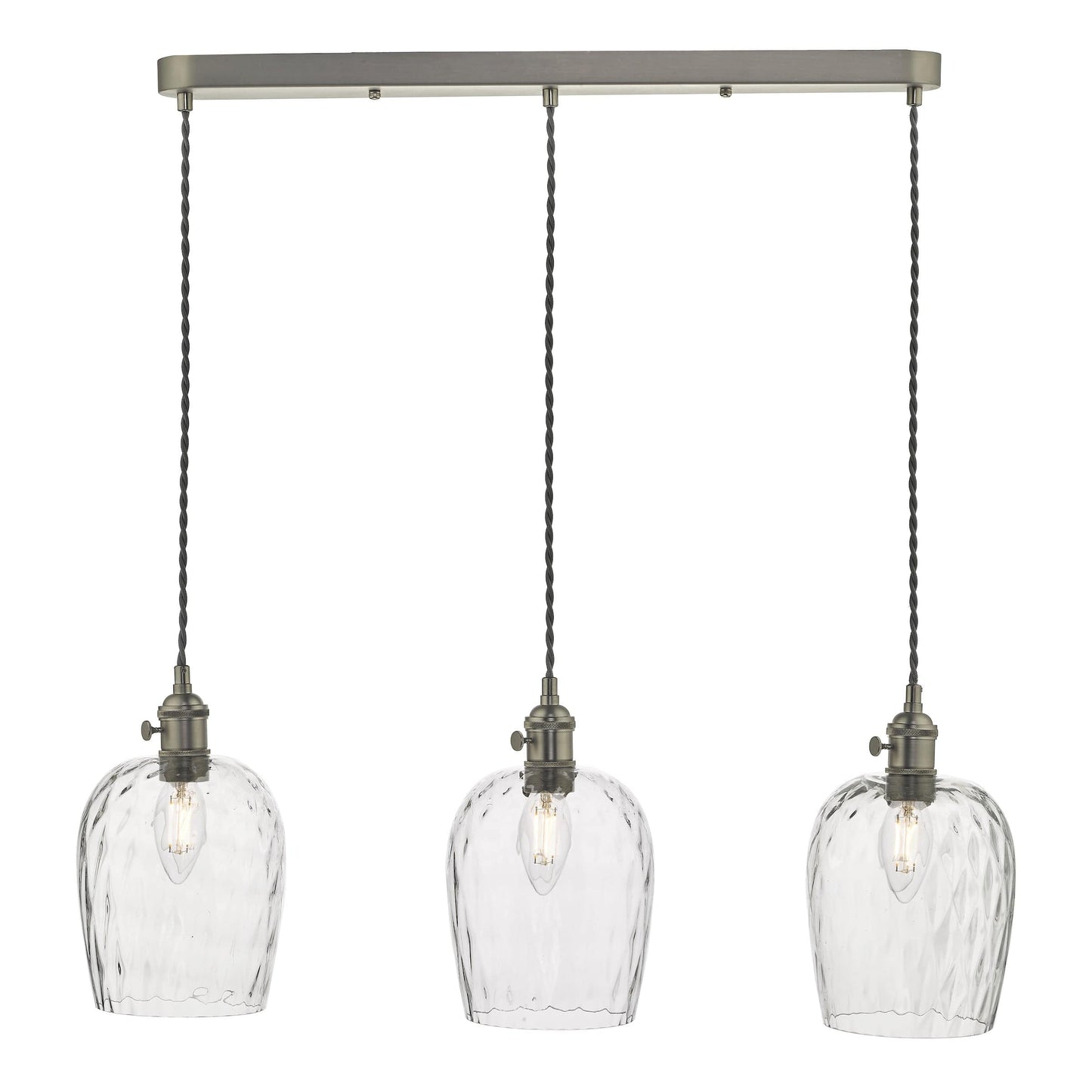 dar lighting Hadano 3 Light Antique Chrome Suspension With Dimpled Glass Shades HAD3661-03