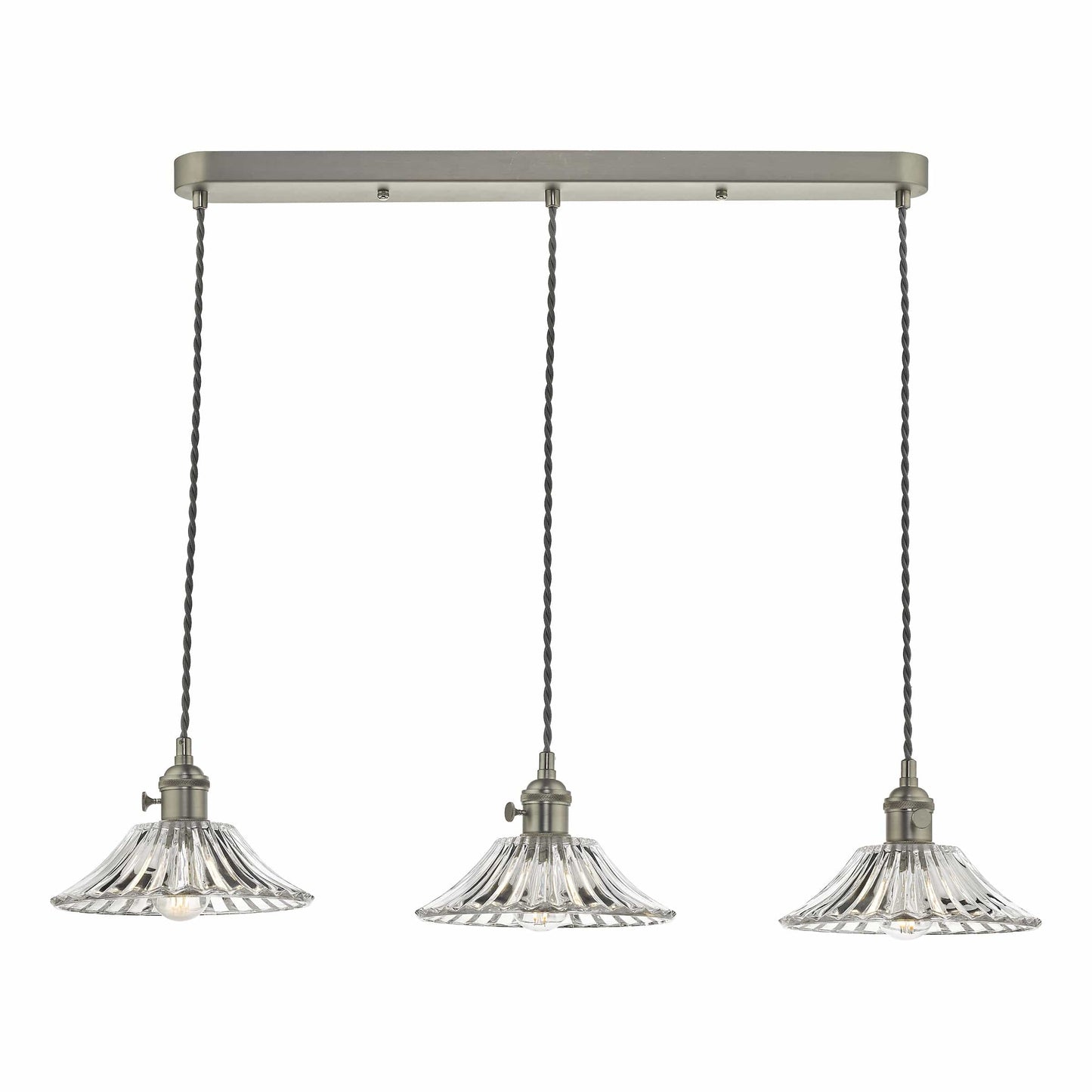 dar lighting Hadano 3 Light Antique Chrome Suspension With Flared Glass Shades HAD3661-04