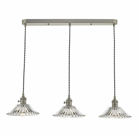 dar lighting Hadano 3 Light Antique Chrome Suspension With Flared Glass Shades HAD3661-04