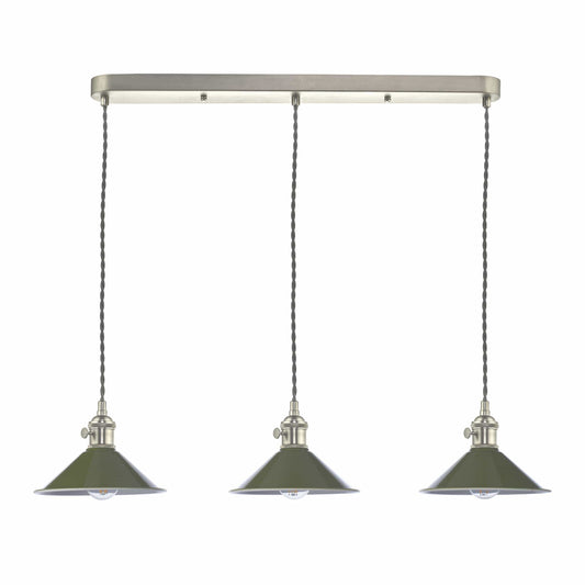 dar lighting Hadano 3 Light Antique Chrome Suspension With Olive Green Shades HAD3661-07