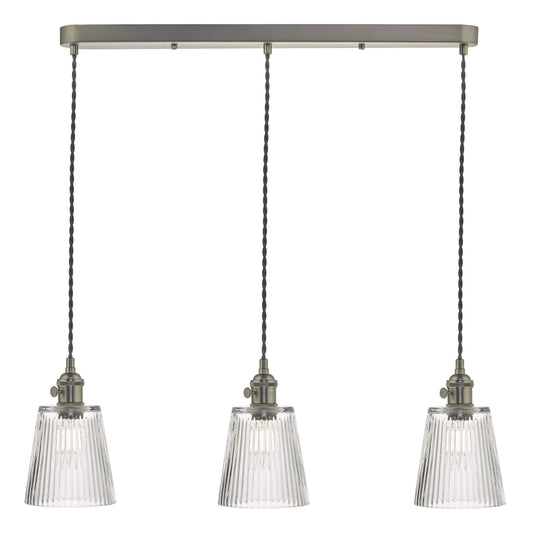 dar lighting Hadano 3 Light Antique Chrome Suspension With Ribbed Glass Shades HAD3661-05