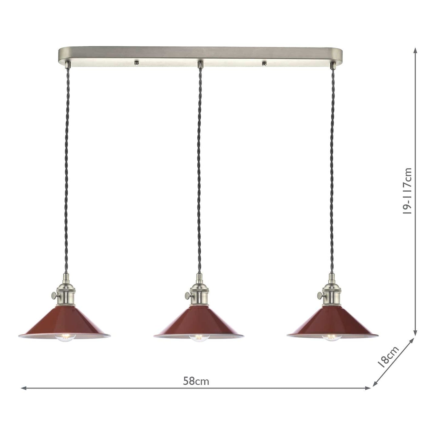 dar lighting Hadano 3 Light Antique Chrome Suspension With Umber Shades HAD3661-08