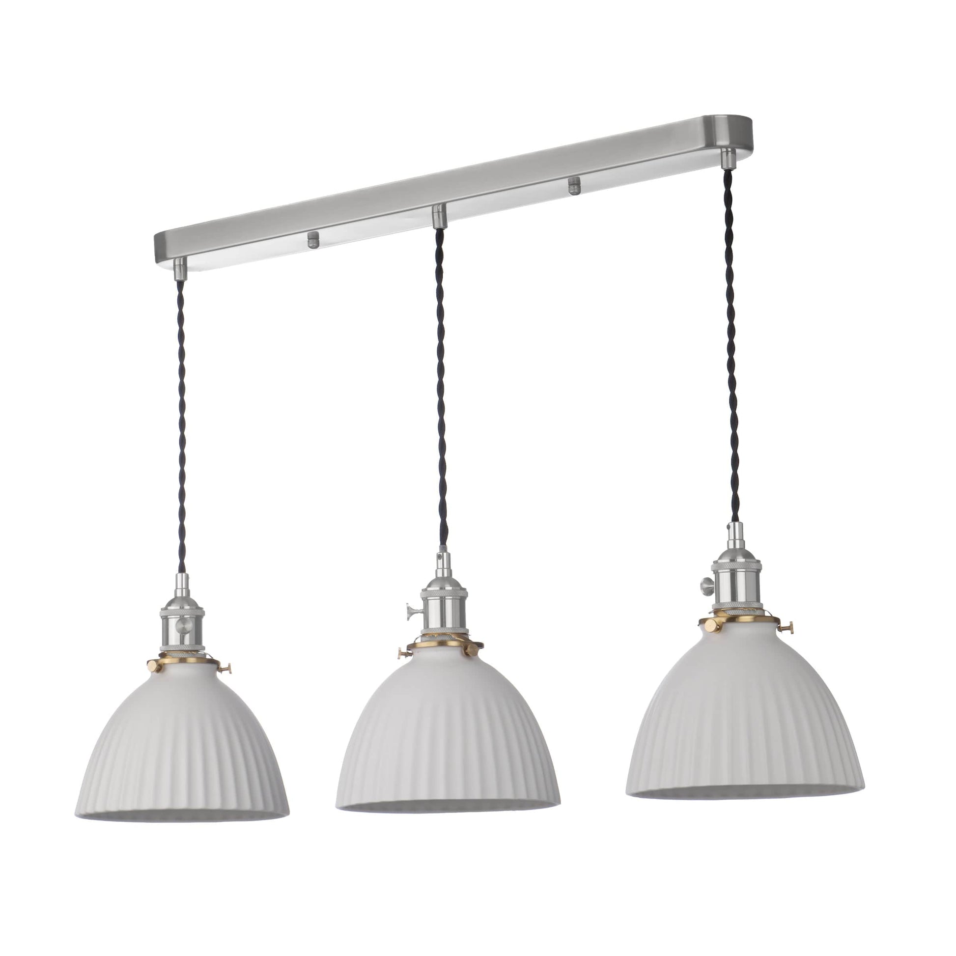 dar lighting Hadano 3 Light Bar Pendant Antique Chrome & Ceramic Domed Shade HAD3661-09