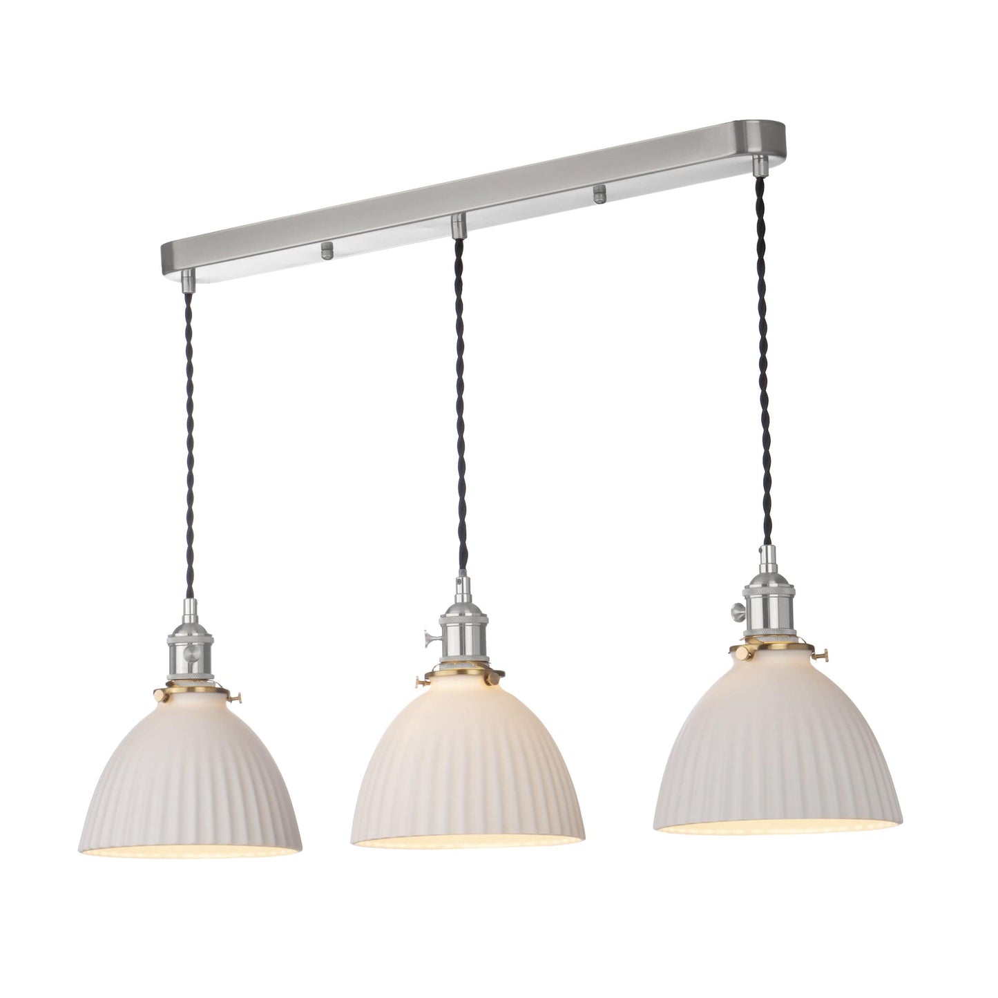 dar lighting Hadano 3 Light Bar Pendant Antique Chrome & Ceramic Domed Shade HAD3661-09