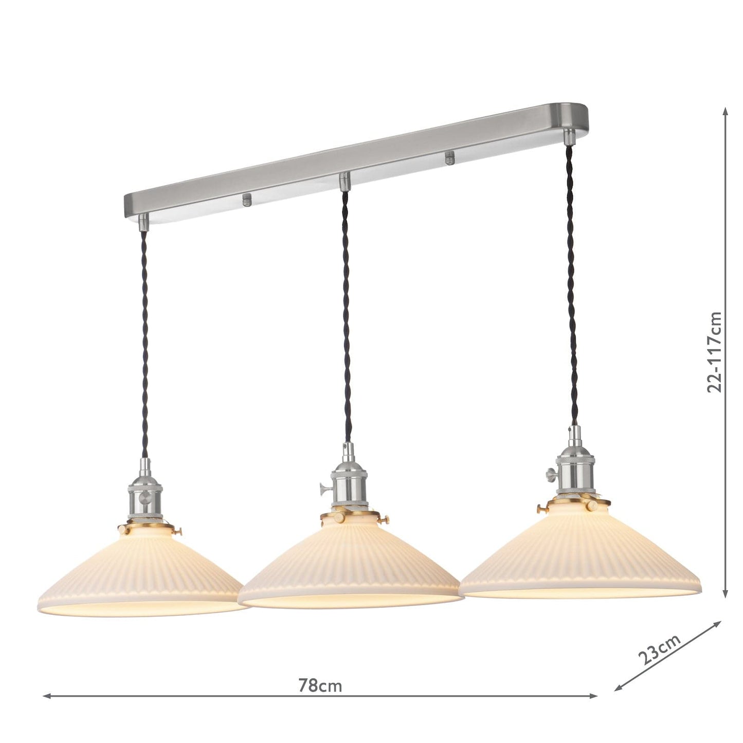 dar lighting Hadano 3 Light Bar Pendant Antique Chrome & Ceramic Shallow Shade HAD3661-10