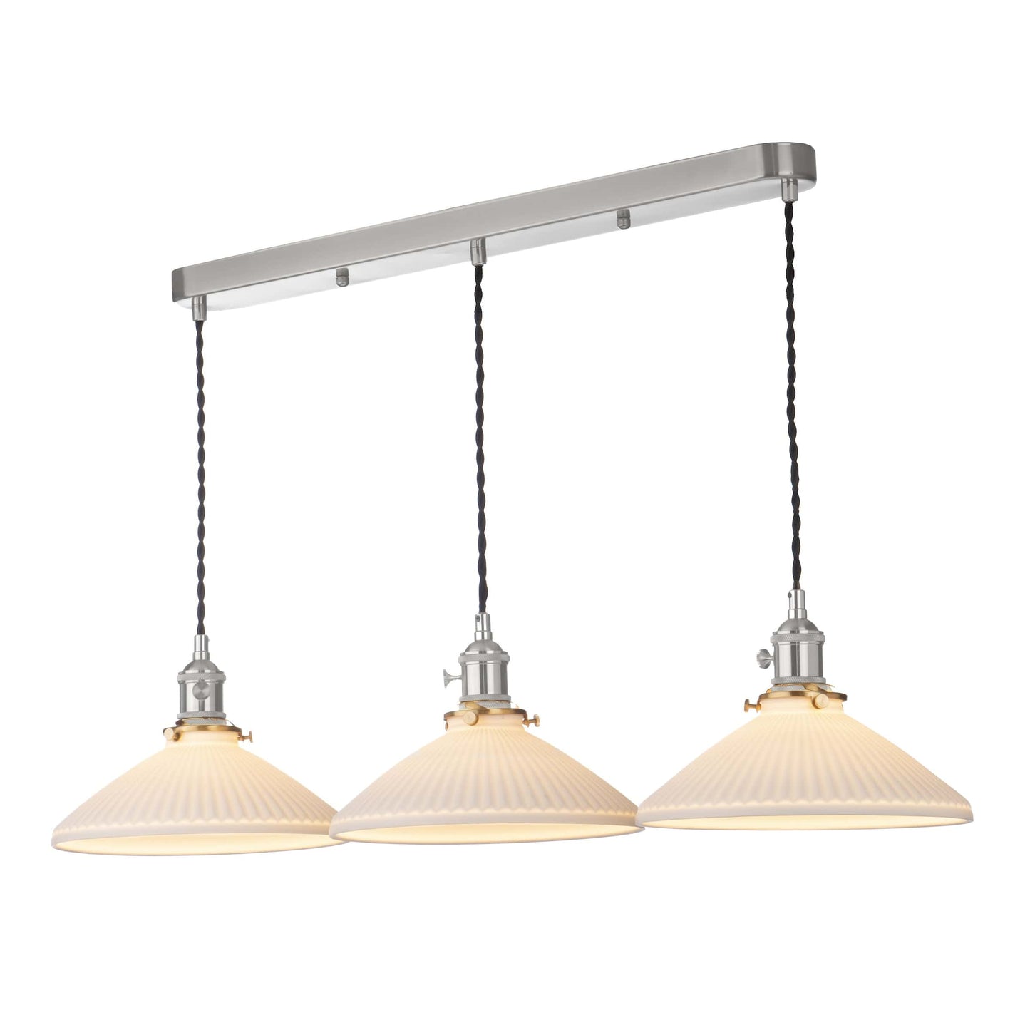 dar lighting Hadano 3 Light Bar Pendant Antique Chrome & Ceramic Shallow Shade HAD3661-10