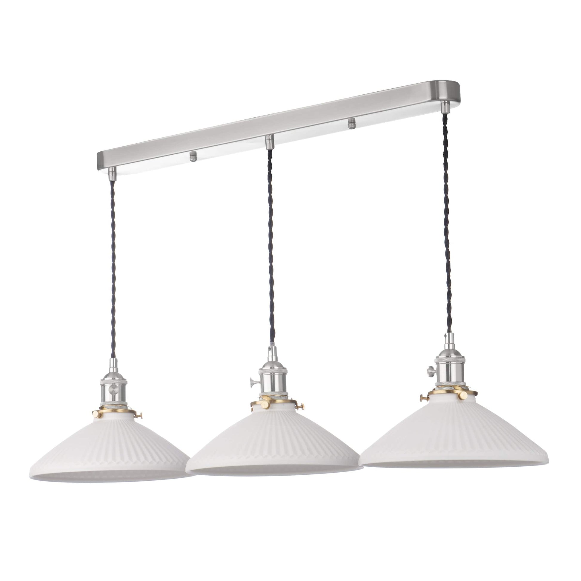 dar lighting Hadano 3 Light Bar Pendant Antique Chrome & Ceramic Shallow Shade HAD3661-10