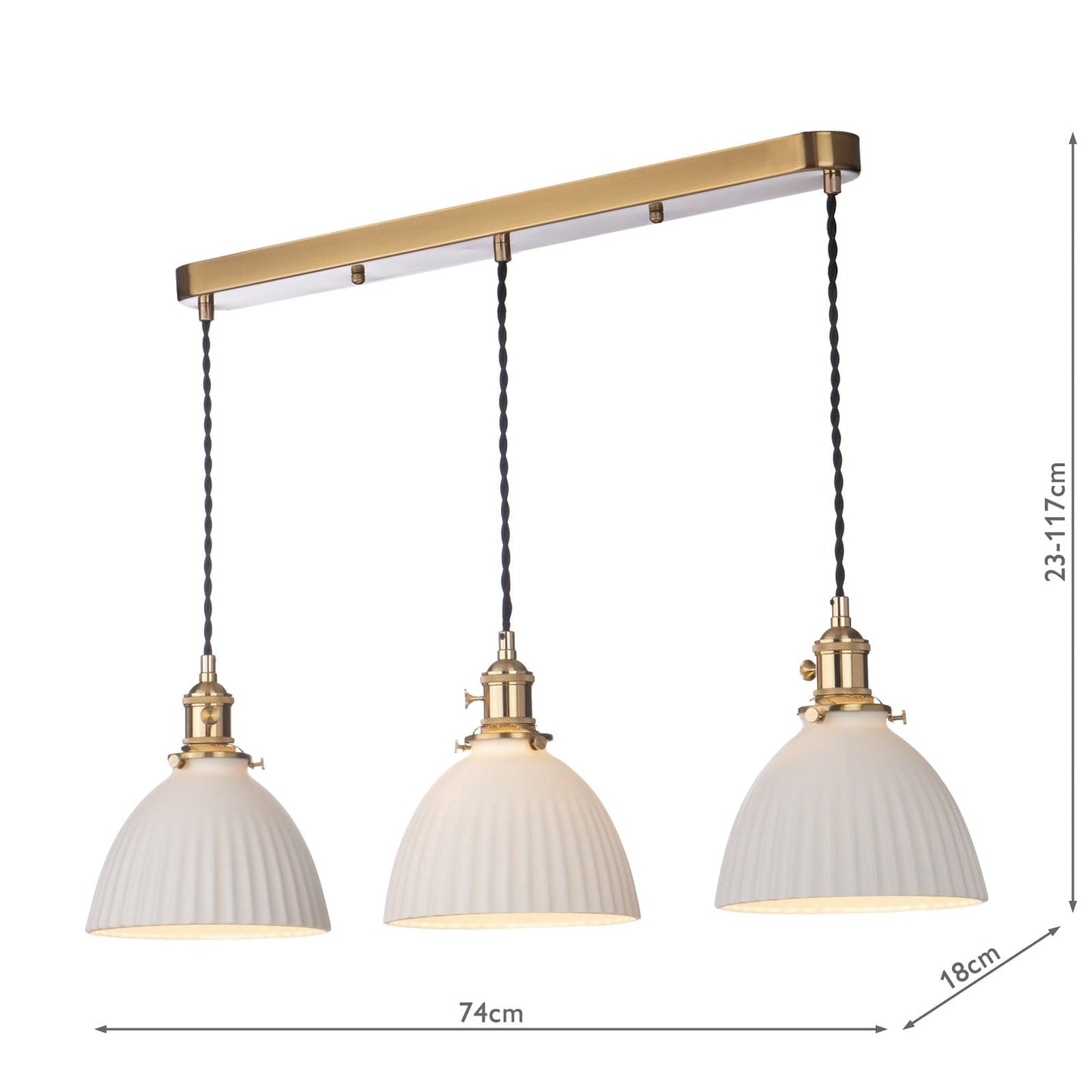 dar lighting Hadano 3 Light Bar Pendant Natural Brass & Ceramic Domed Shade HAD3640-09