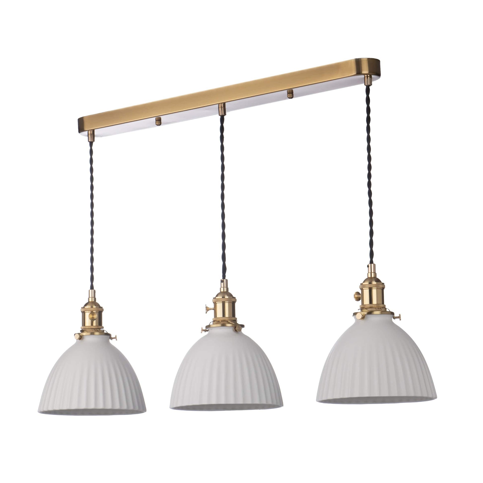 dar lighting Hadano 3 Light Bar Pendant Natural Brass & Ceramic Domed Shade HAD3640-09