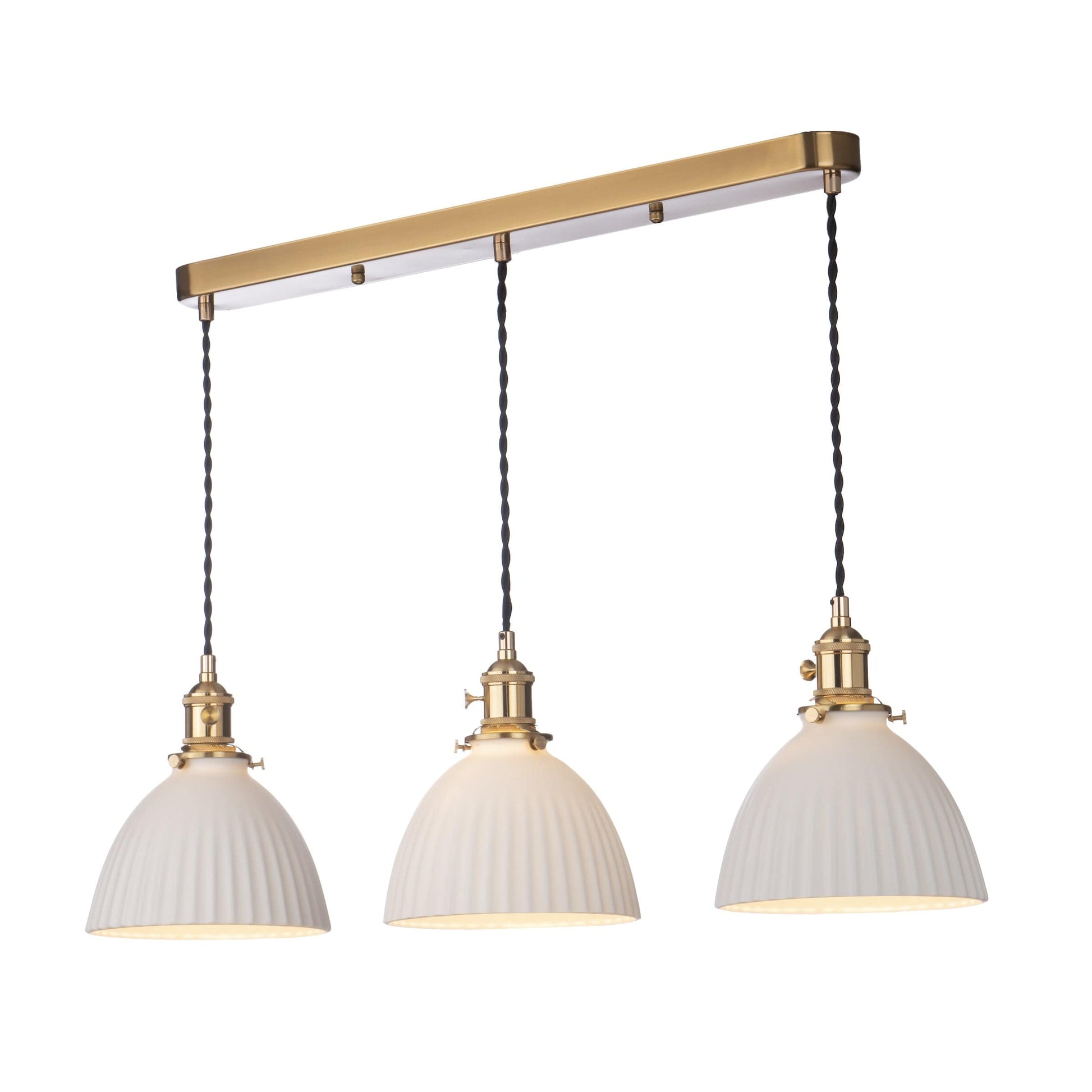 dar lighting Hadano 3 Light Bar Pendant Natural Brass & Ceramic Domed Shade HAD3640-09