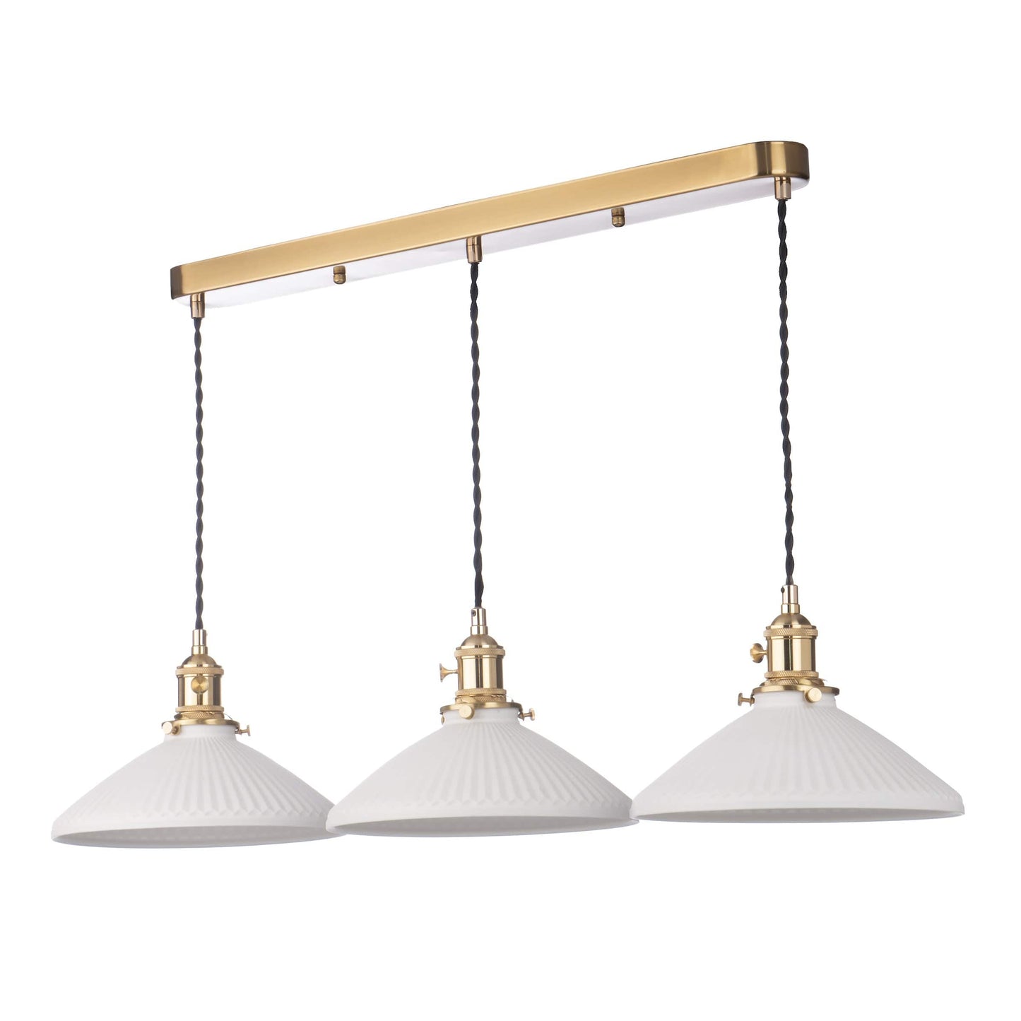 dar lighting Hadano 3 Light Bar Pendant Natural Brass & Ceramic Shallow Shade HAD3640-10