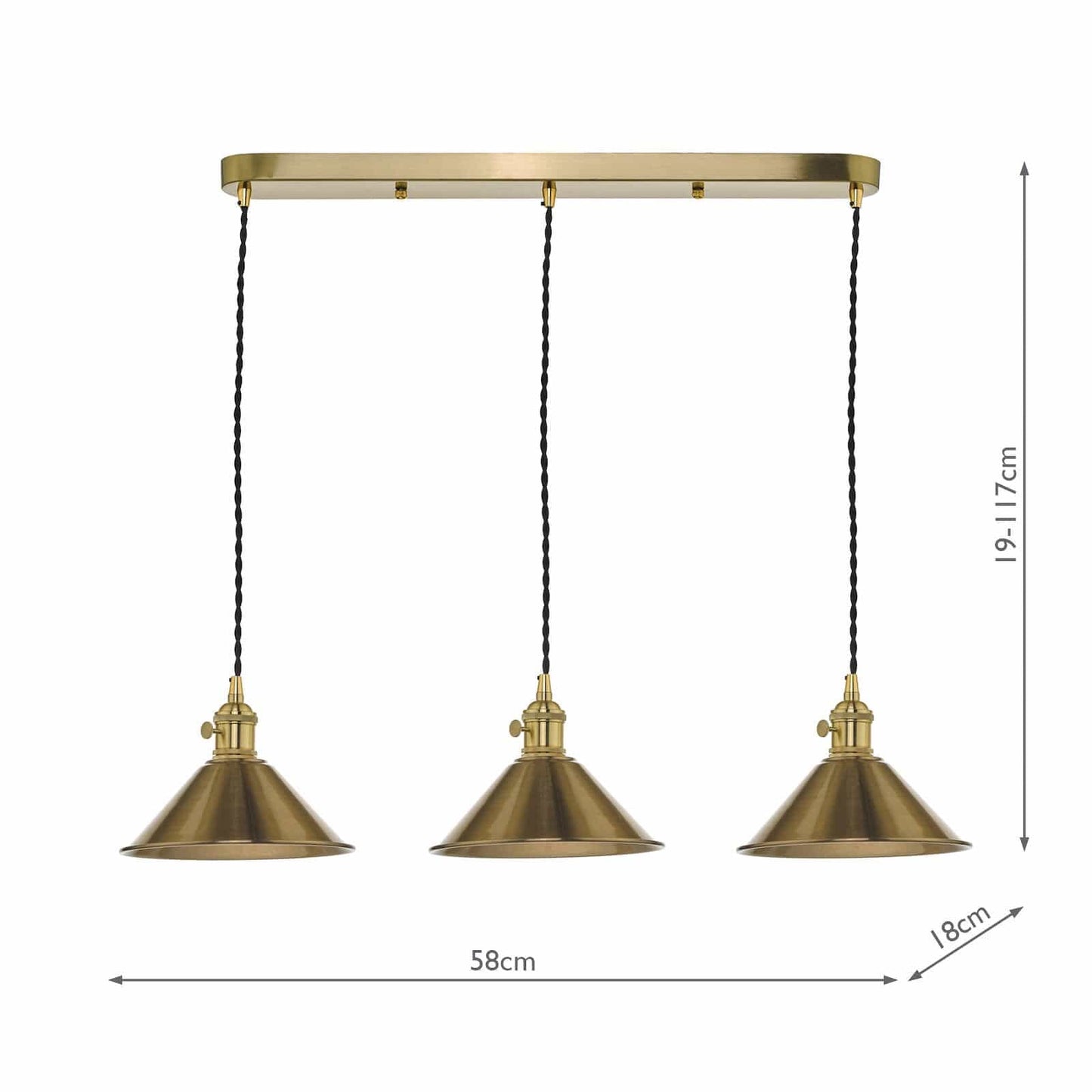 dar lighting Hadano 3 Light Brass Suspension With Aged Brass Shades HAD3640-01