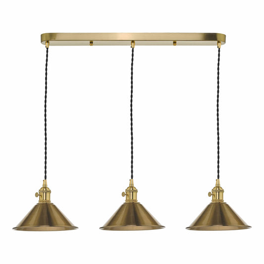 dar lighting Hadano 3 Light Brass Suspension With Aged Brass Shades HAD3640-01