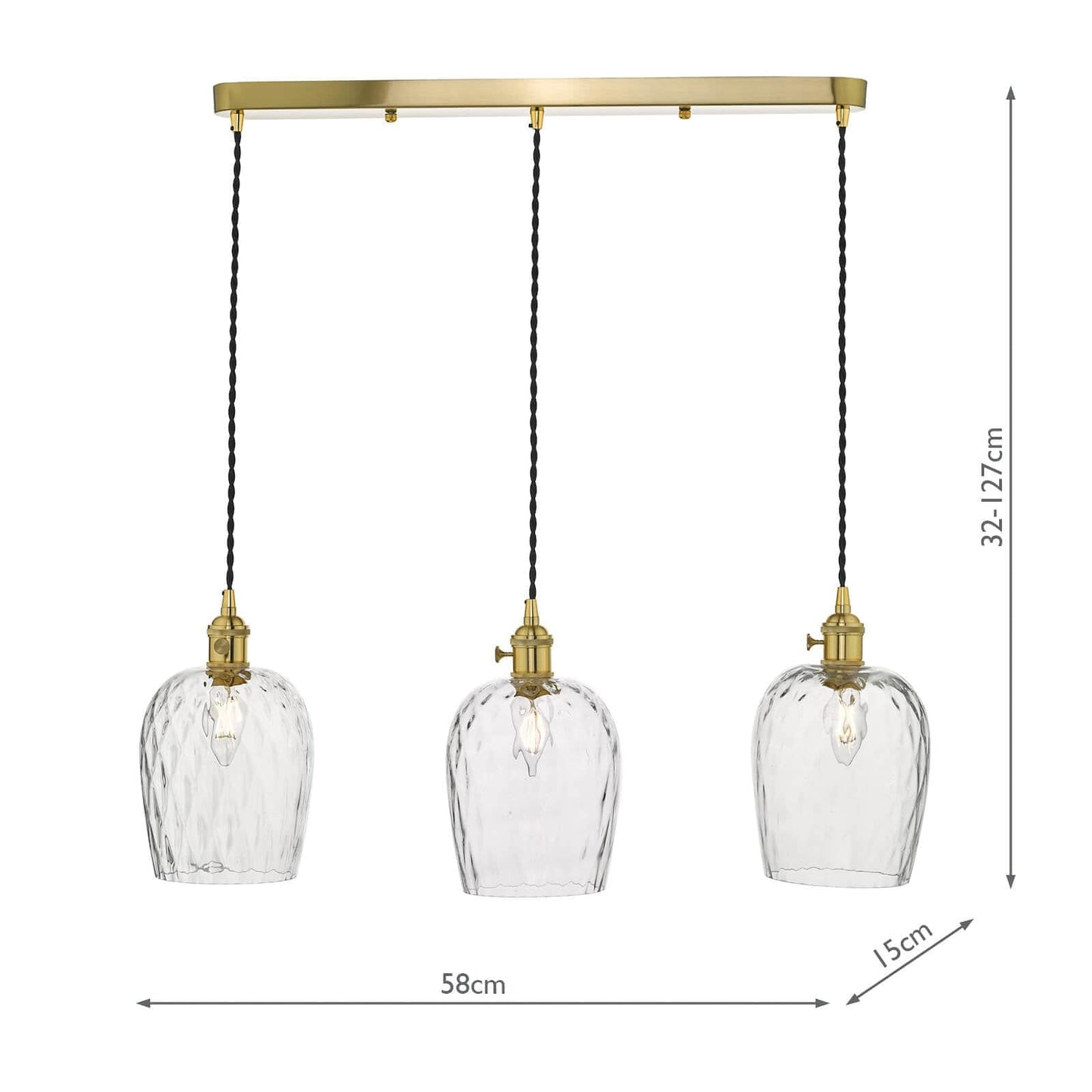 dar lighting Hadano 3 Light Brass Suspension With Dimpled Glass Shades HAD3640-03