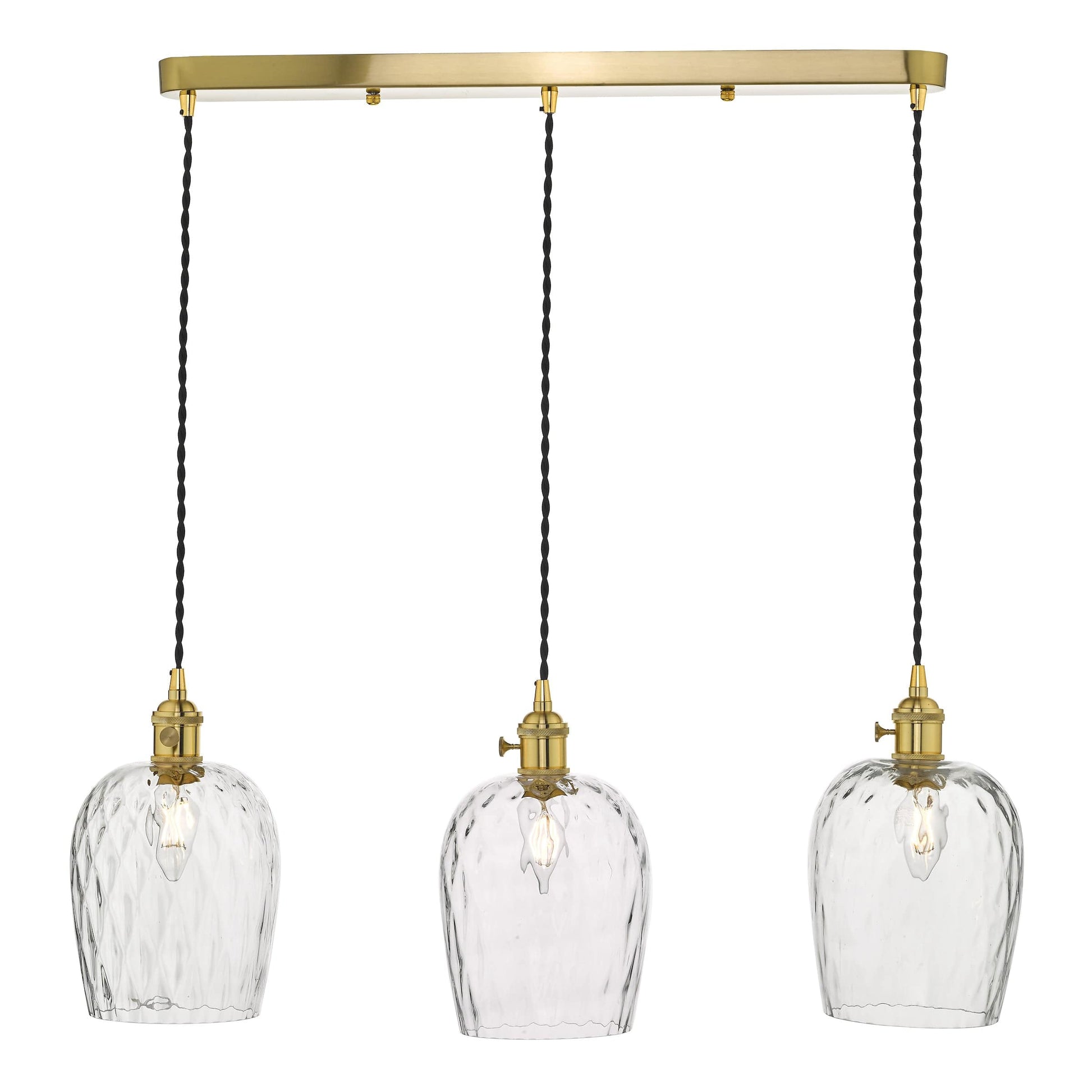 dar lighting Hadano 3 Light Brass Suspension With Dimpled Glass Shades HAD3640-03