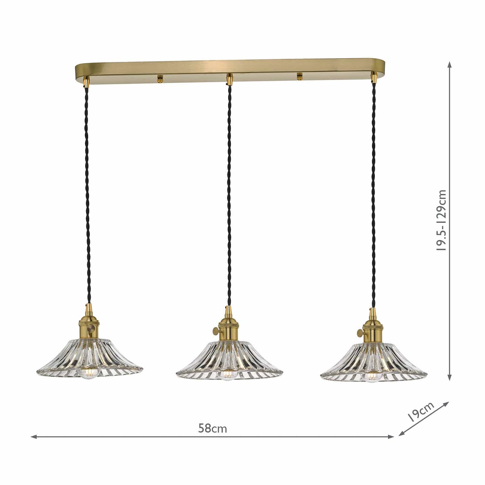 dar lighting Hadano 3 Light Brass Suspension With Flared Glass Shades HAD3640-04