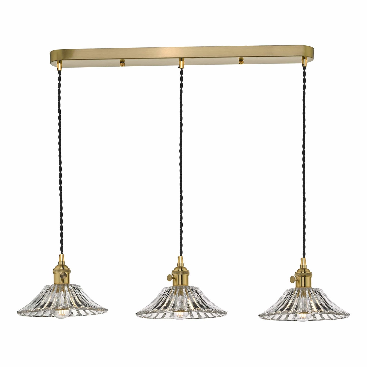 dar lighting Hadano 3 Light Brass Suspension With Flared Glass Shades HAD3640-04