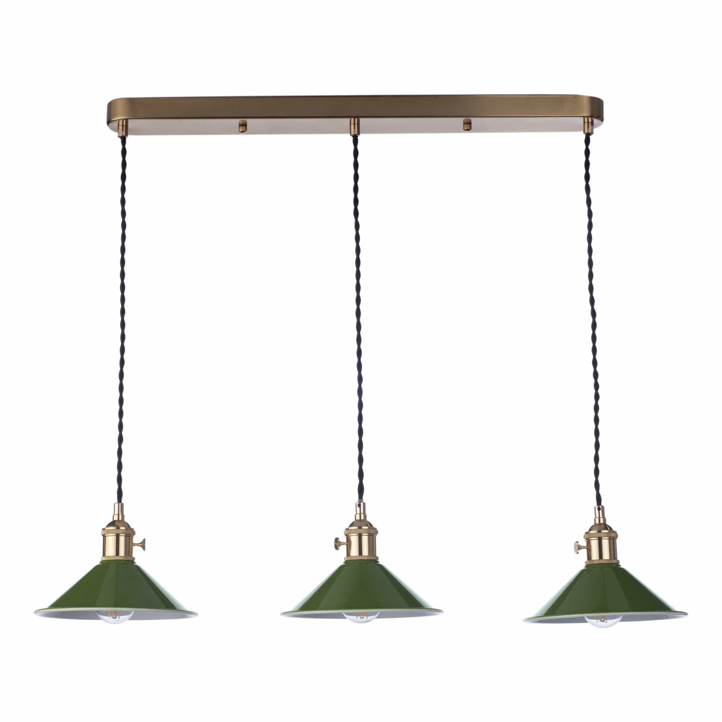 dar lighting Hadano 3 Light Brass Suspension With Olive Green Shades HAD3640-07