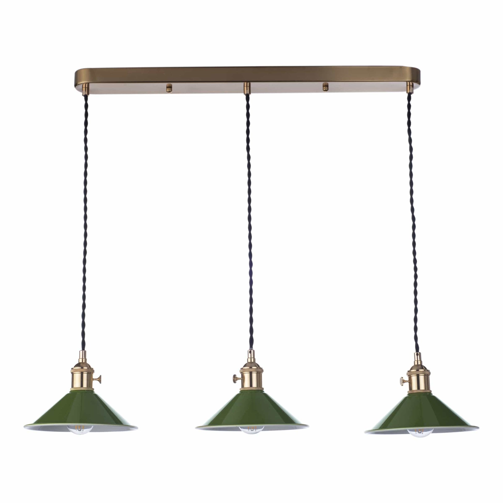 dar lighting Hadano 3 Light Brass Suspension With Olive Green Shades HAD3640-07