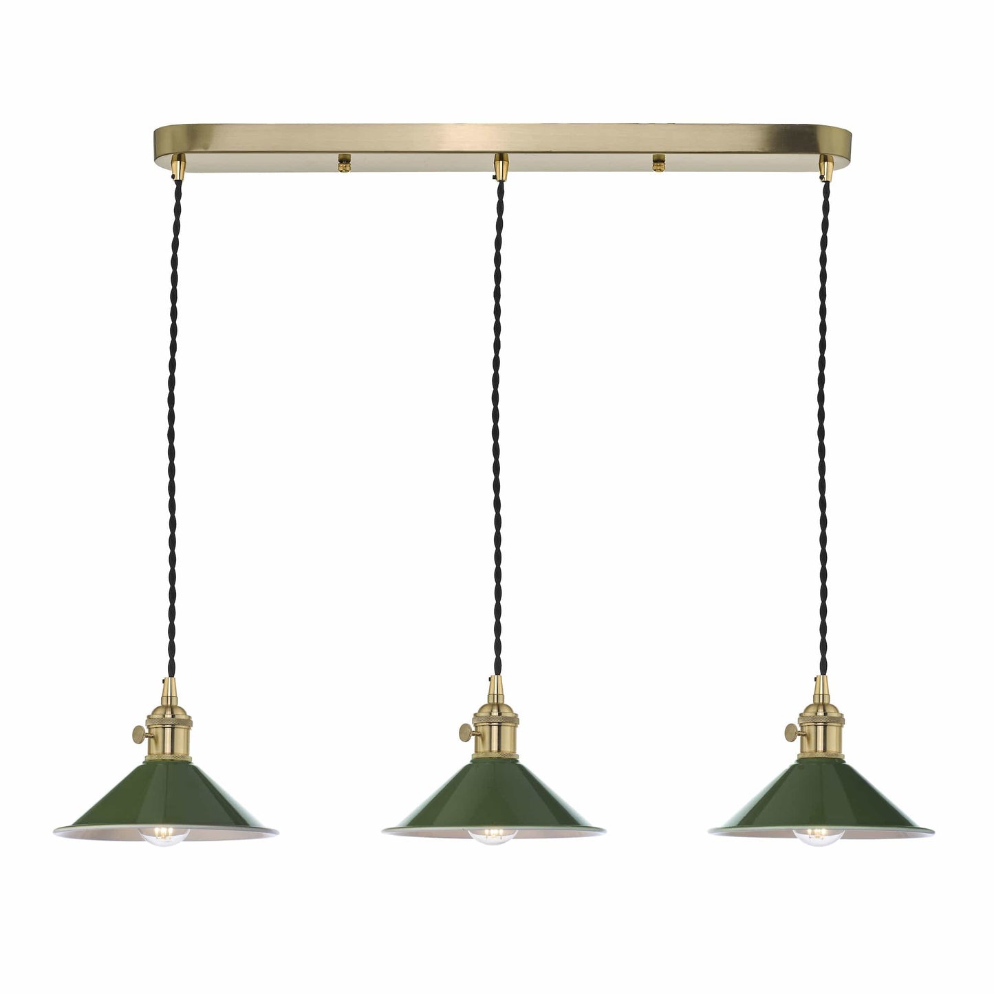 dar lighting Hadano 3 Light Brass Suspension With Olive Green Shades HAD3640-07