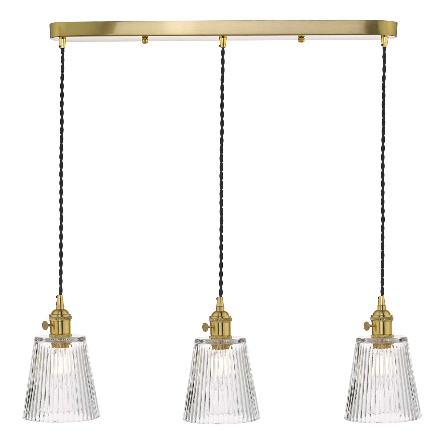 dar lighting Hadano 3 Light Brass Suspension With Ribbed Glass Shades HAD3640-05