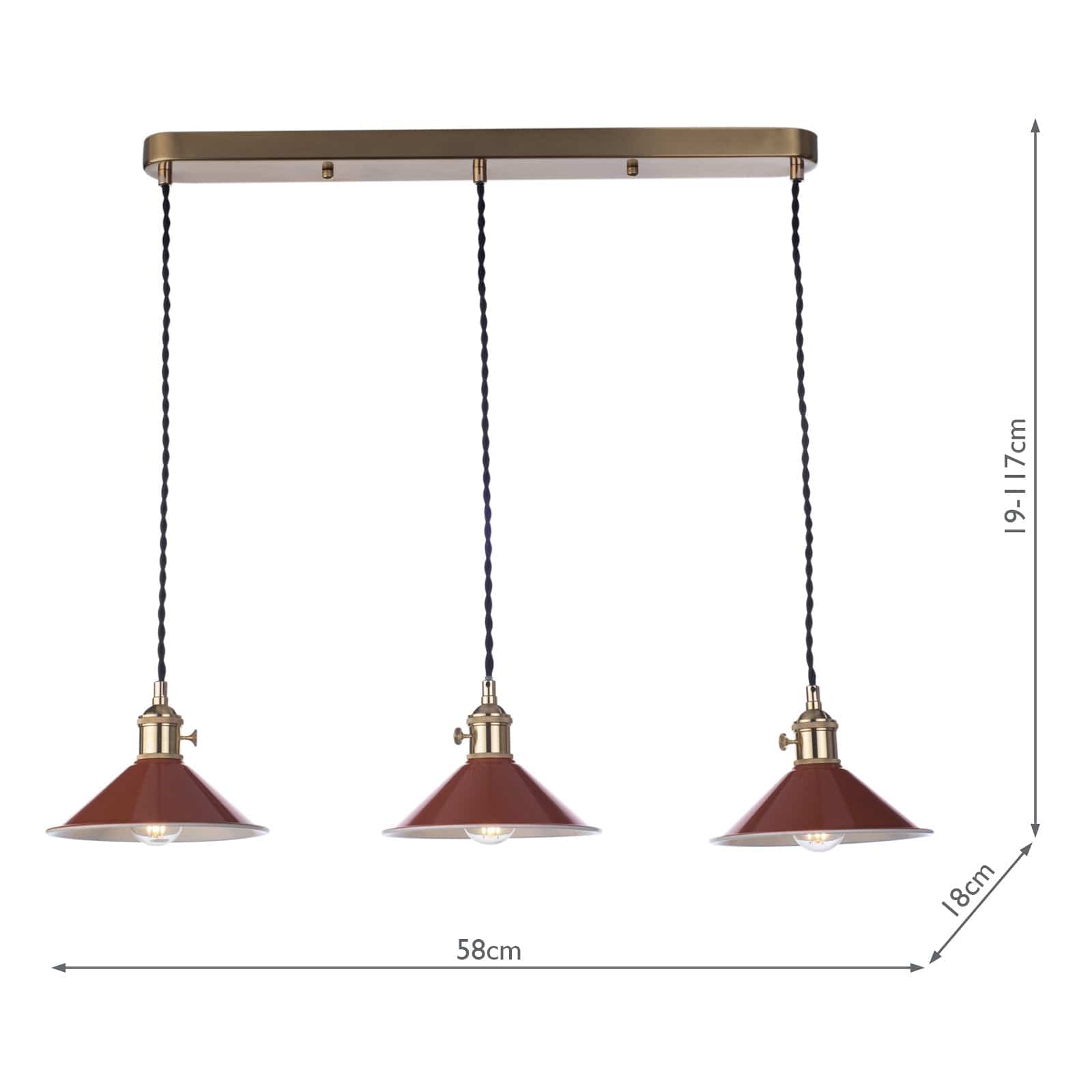 dar lighting Hadano 3 Light Brass Suspension With Umber Shades HAD3640-08