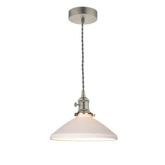 dar lighting Hadano Pendant Antique Chrome & Ceramic Shallow Shade HAD0161-10