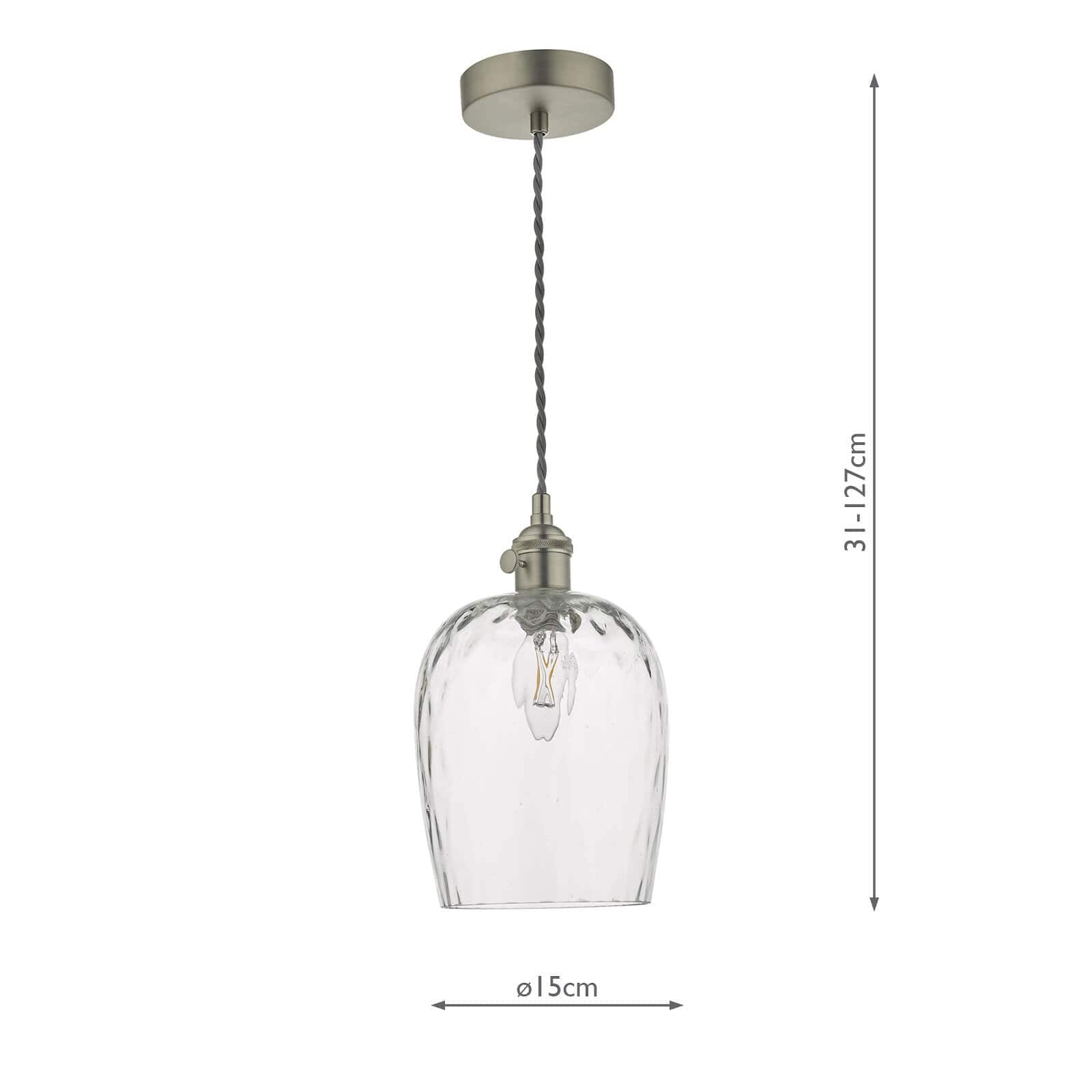 dar lighting Hadano Pendant Antique Chrome With Dimpled Glass Shade HAD0161-03