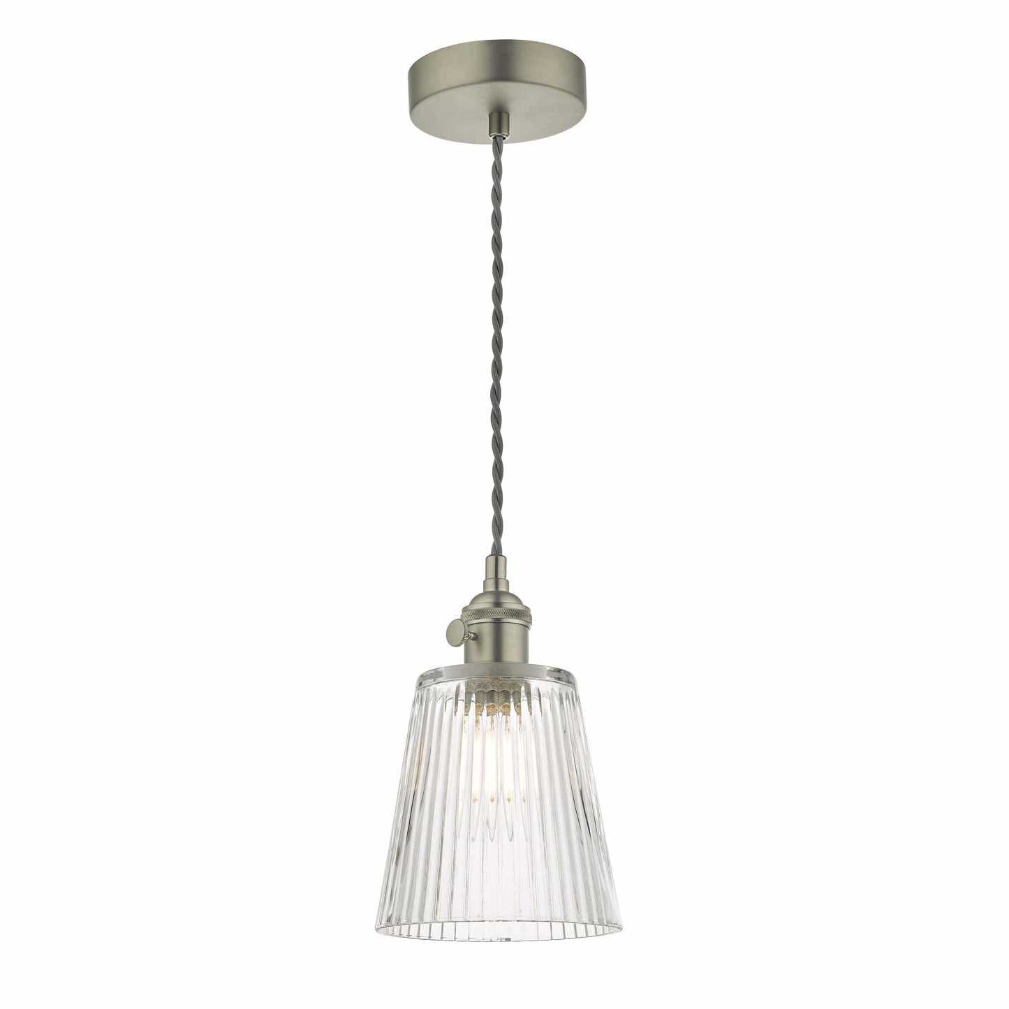 dar lighting Hadano Pendant Antique Chrome With Ribbed Glass Shade HAD0161-05