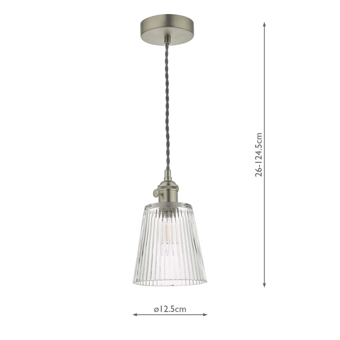 dar lighting Hadano Pendant Antique Chrome With Ribbed Glass Shade HAD0161-05