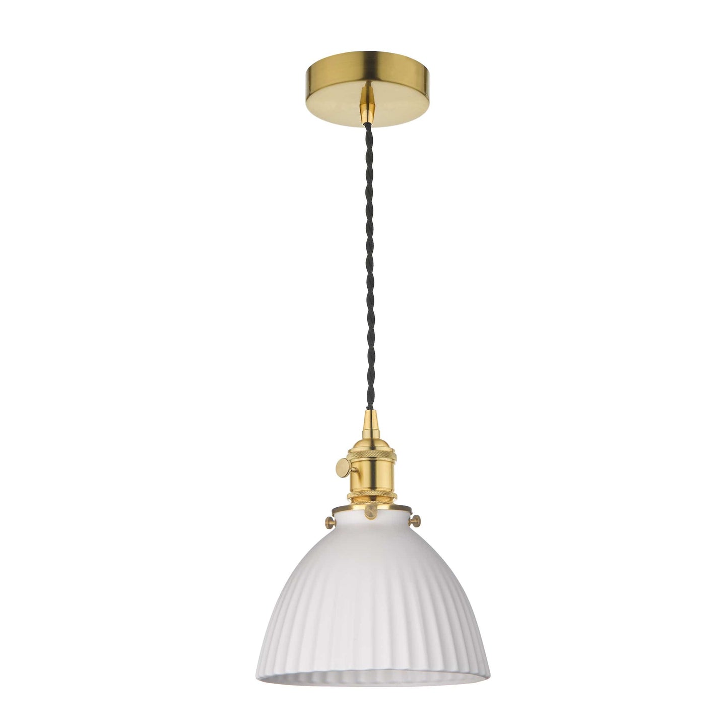 dar lighting Hadano Pendant Natural Brass & Ceramic Domed Shade HAD0140-09