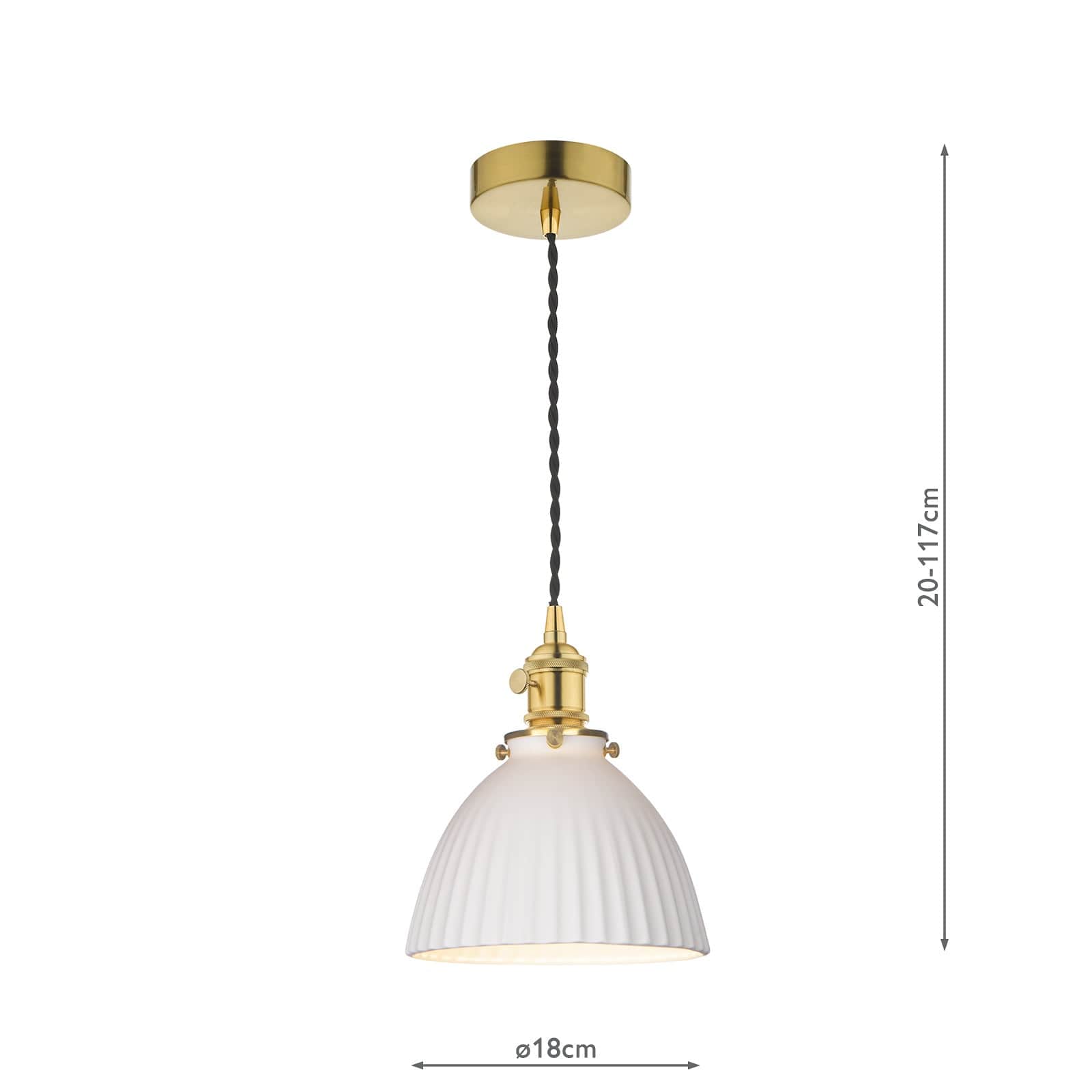 dar lighting Hadano Pendant Natural Brass & Ceramic Domed Shade HAD0140-09