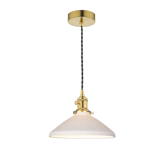 dar lighting Hadano Pendant Natural Brass & Ceramic Shallow Shade HAD0140-10