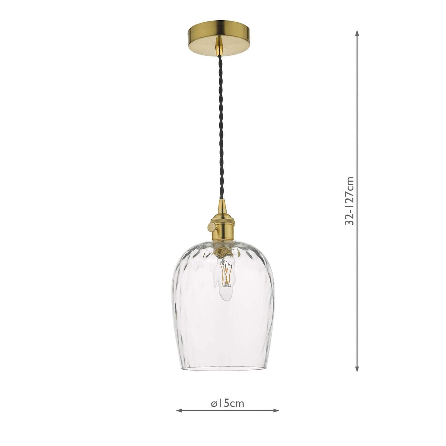 dar lighting Hadano Pendant Natural Brass With Dimpled Glass Shade HAD0140-03