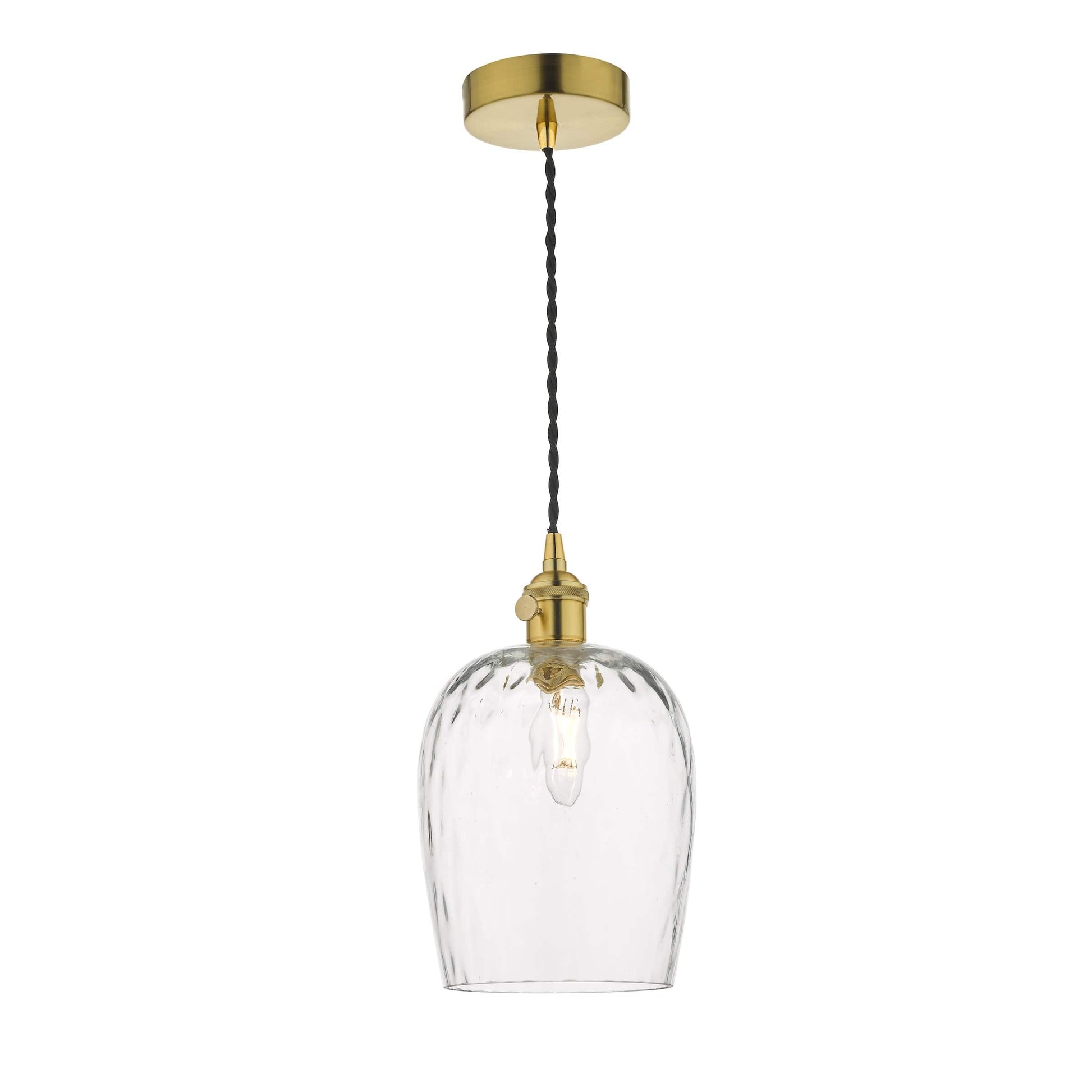 dar lighting Hadano Pendant Natural Brass With Dimpled Glass Shade HAD0140-03