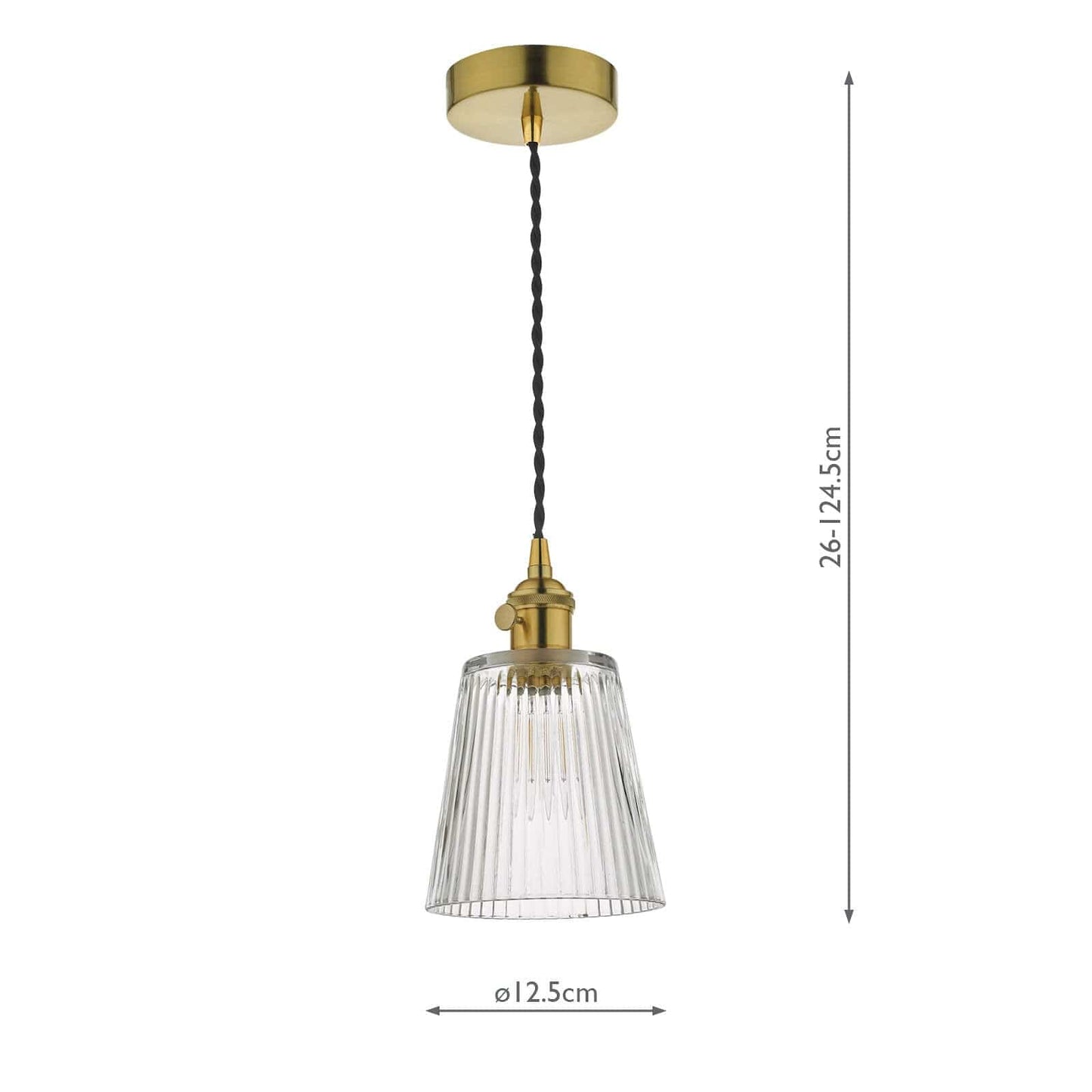 dar lighting Hadano Pendant Natural Brass With Ribbed Glass Shade HAD0140-05