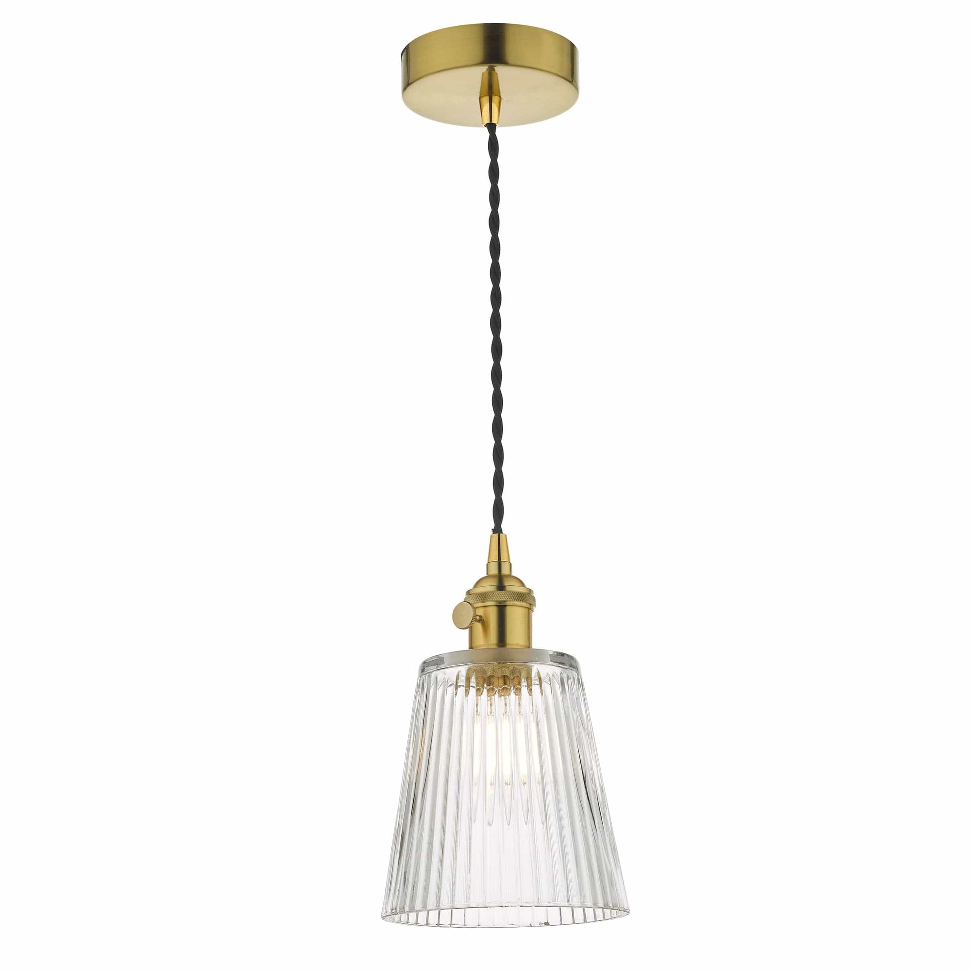 dar lighting Hadano Pendant Natural Brass With Ribbed Glass Shade HAD0140-05